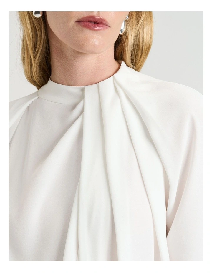 Satin Back Crepe Draped Neck Top in Cream image 3