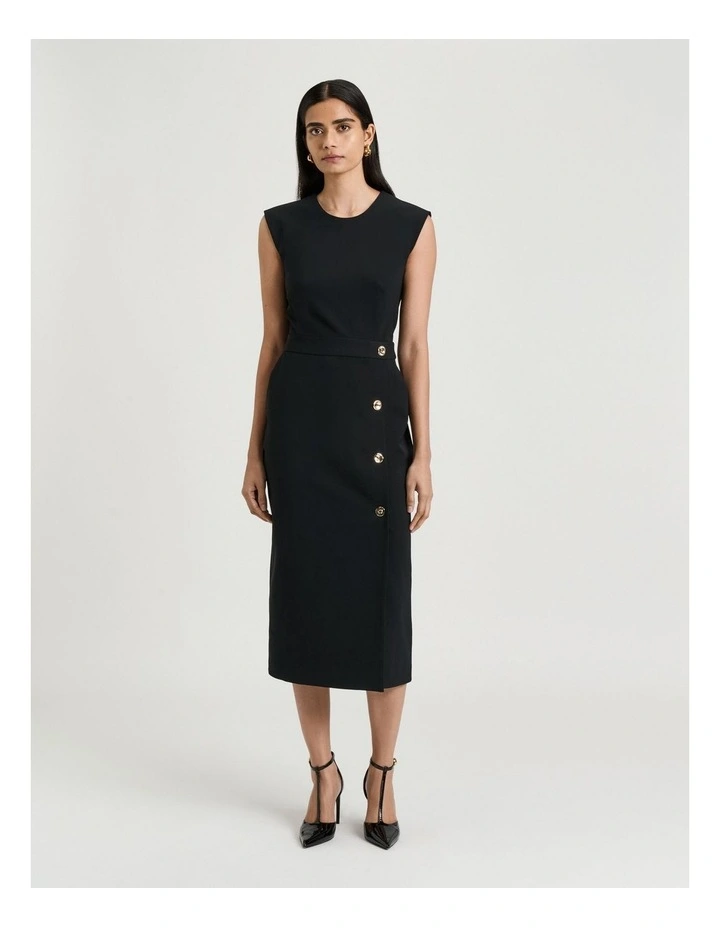 Stretch Crepe Pencil Dress in Black image 1