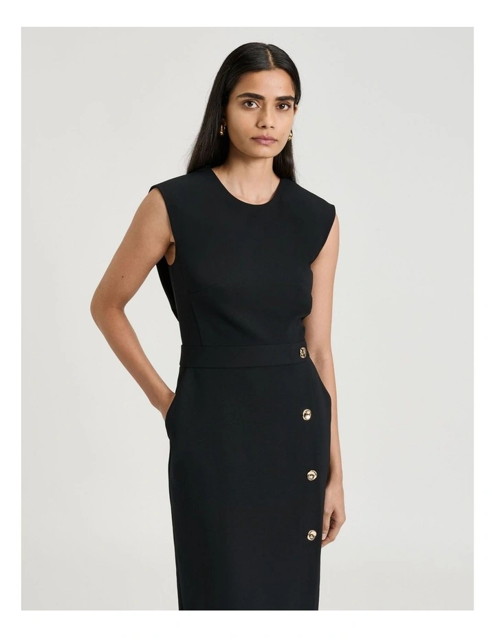 Stretch Crepe Pencil Dress in Black image 3
