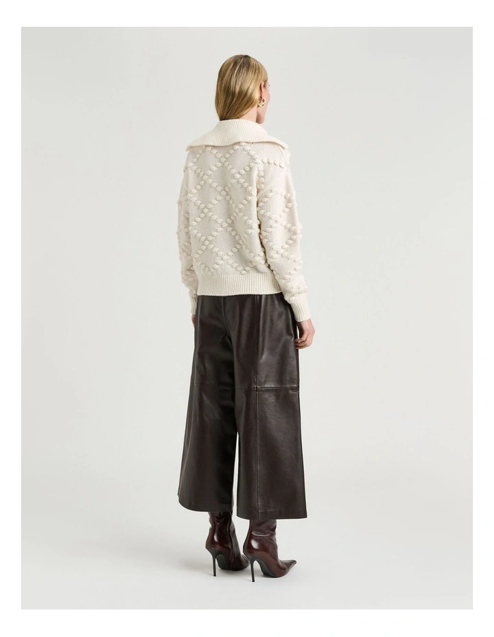 Merino Chunky Bobble Collared Sweater in Cream image 2