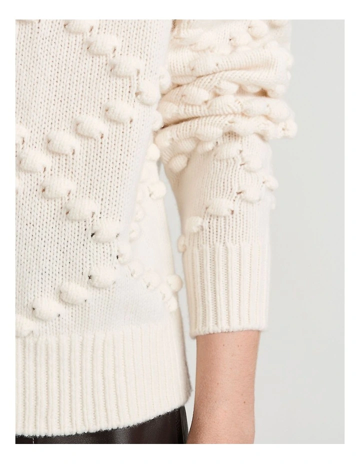 Merino Chunky Bobble Collared Sweater in Cream image 3