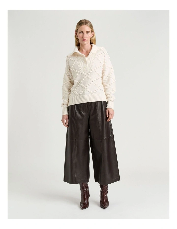 Merino Chunky Bobble Collared Sweater in Cream image 4