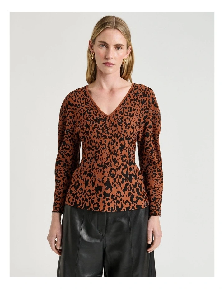 Leopard Jacquard Knit Top in Orange image 1