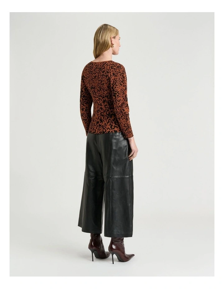 Leopard Jacquard Knit Top in Orange image 2