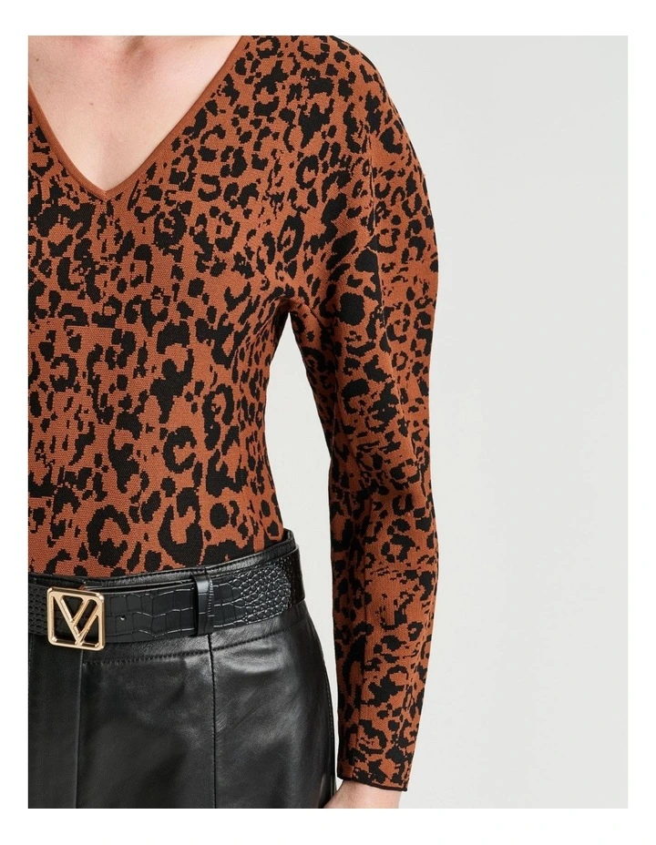 Leopard Jacquard Knit Top in Orange image 3