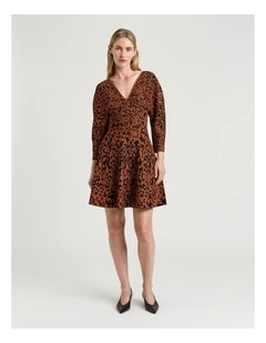 Leopard Jacquard Knit Mini Dress in Brown