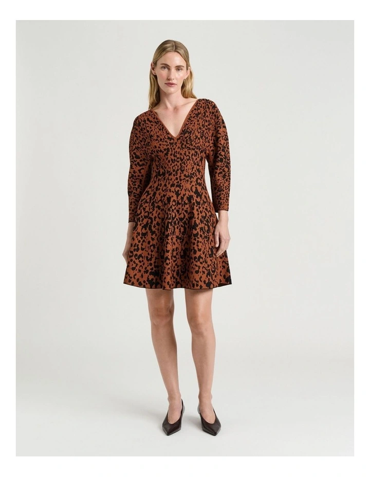 Leopard Jacquard Knit Mini Dress in Brown image 1