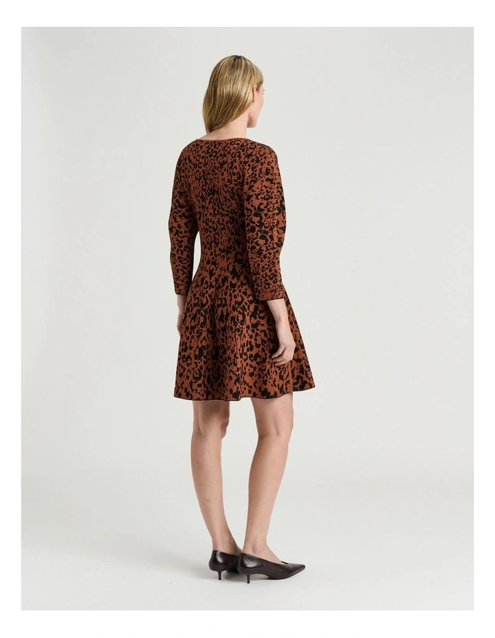 Leopard Jacquard Knit Mini Dress in Brown image 2