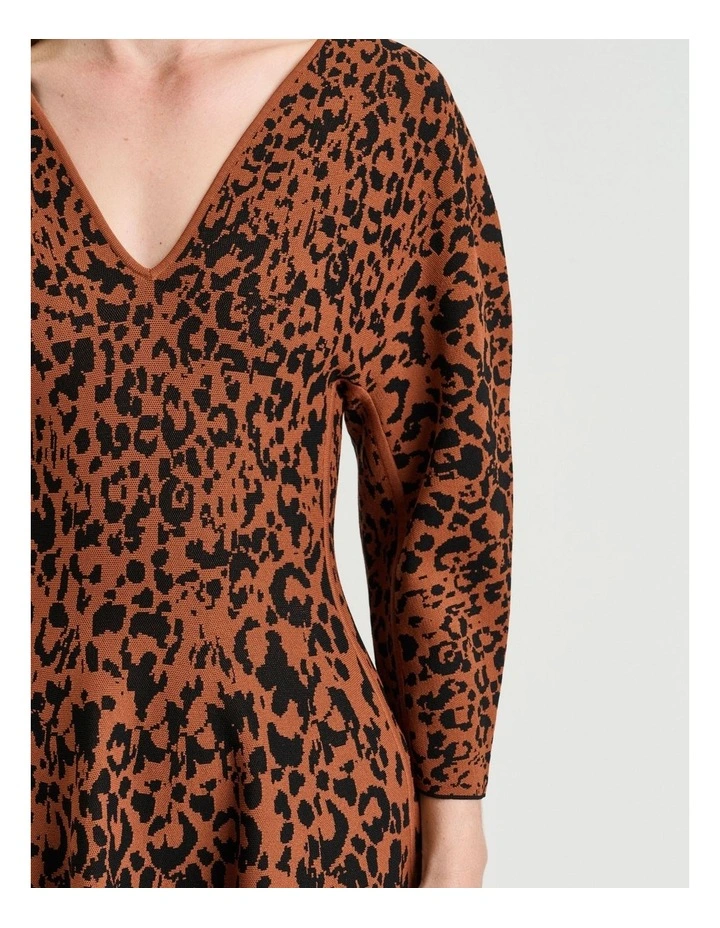 Leopard Jacquard Knit Mini Dress in Brown image 3