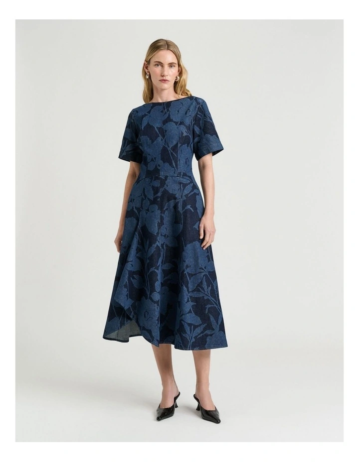 SHADOW FLORAL DENIM MIDI DRESS image 1