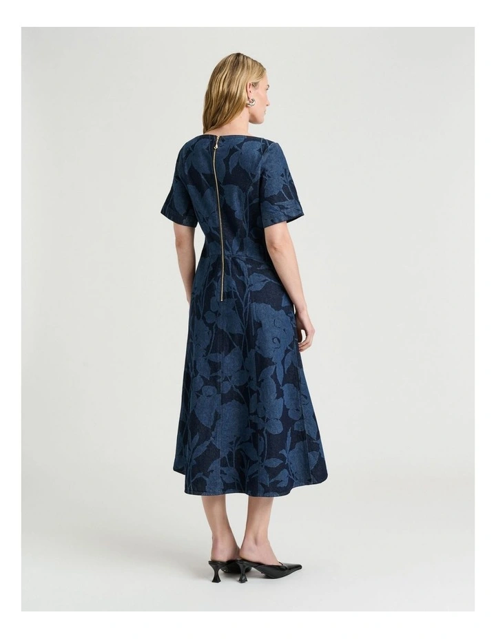 SHADOW FLORAL DENIM MIDI DRESS image 2