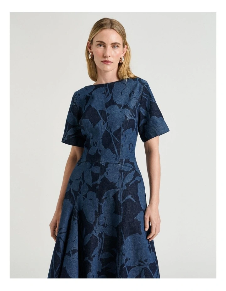 SHADOW FLORAL DENIM MIDI DRESS image 3