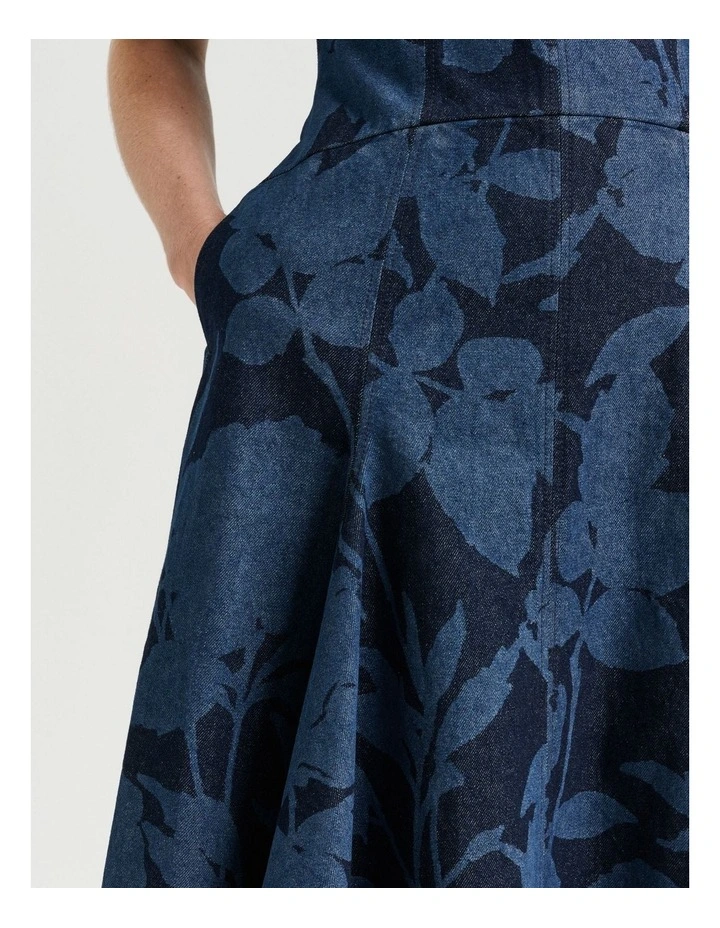 SHADOW FLORAL DENIM MIDI DRESS image 4
