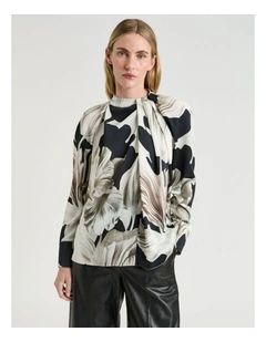 Baroque Hammered Satin Blouse in Black/Grey