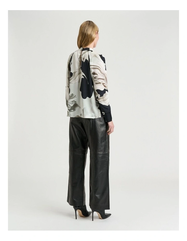 Baroque Hammered Satin Blouse in Black/Grey image 2
