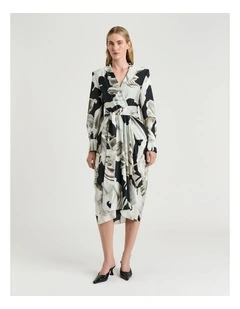 Baroque Hammered Satin Dress in Black/Grey