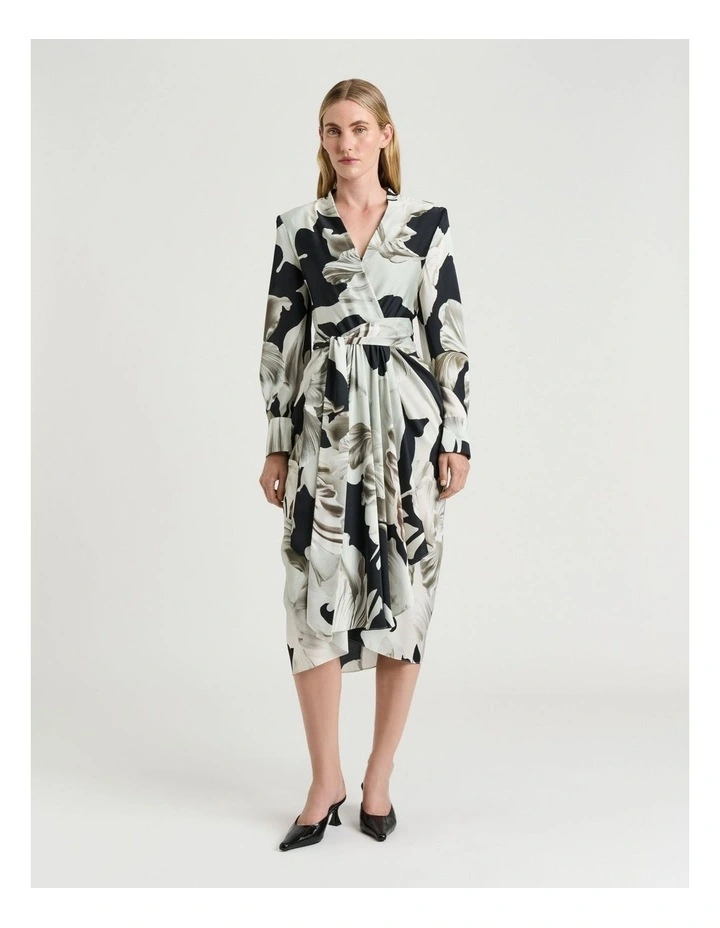 Baroque Hammered Satin Dress in Black/Grey image 1