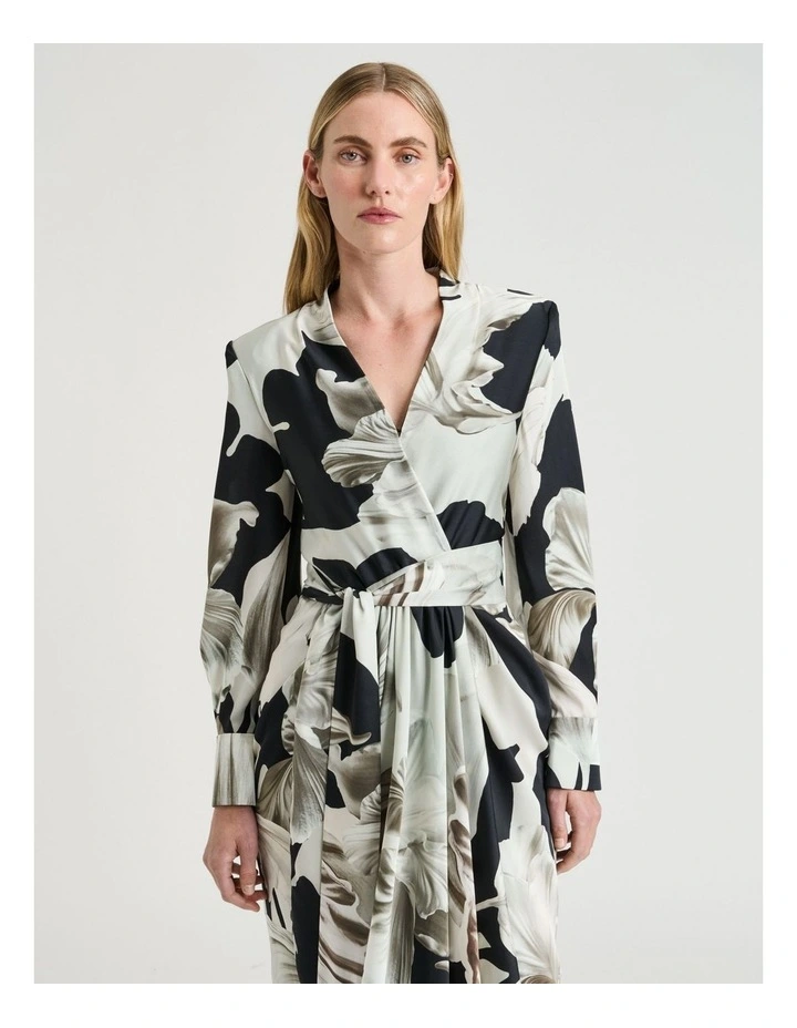 Baroque Hammered Satin Dress in Black/Grey image 3