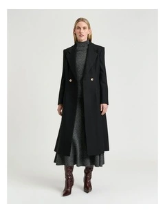 Italian Light Wool Double Breasted Coat in Black
