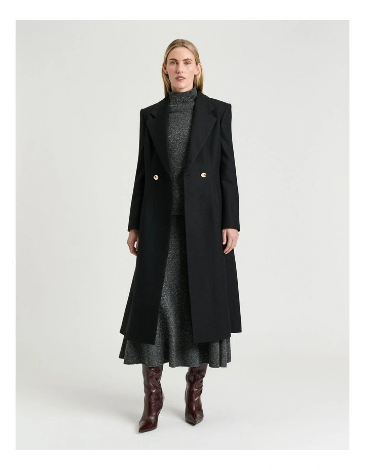Italian Light Wool Double Breasted Coat in Black image 1