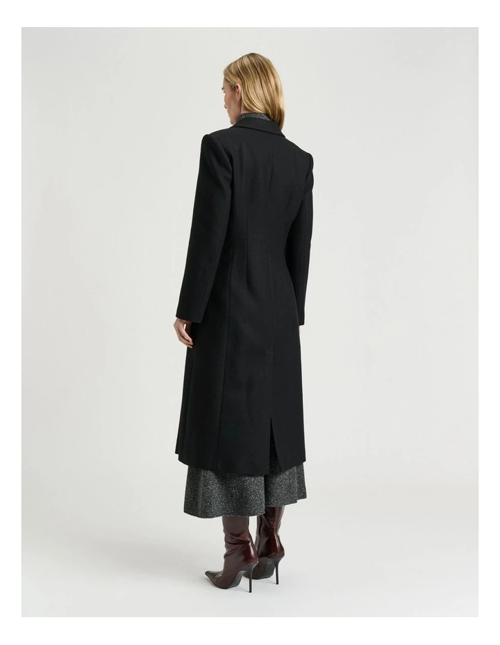 Italian Light Wool Double Breasted Coat in Black image 2