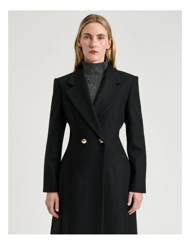 Italian Light Wool Double Breasted Coat in Black image 3