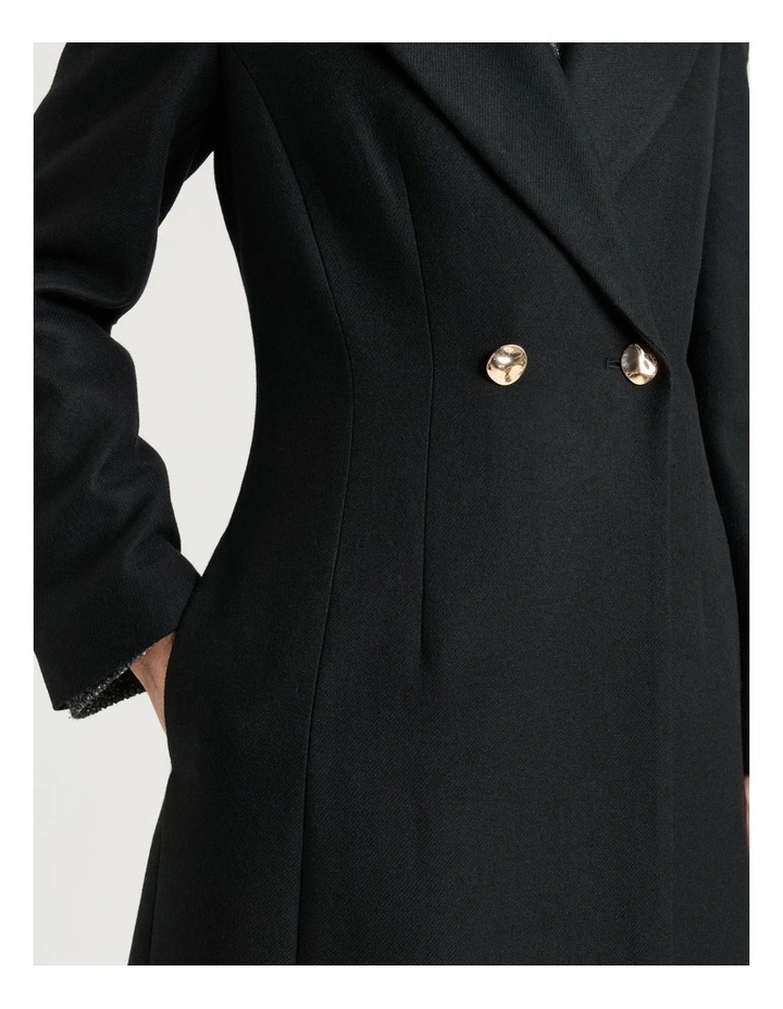 Italian Light Wool Double Breasted Coat in Black image 4
