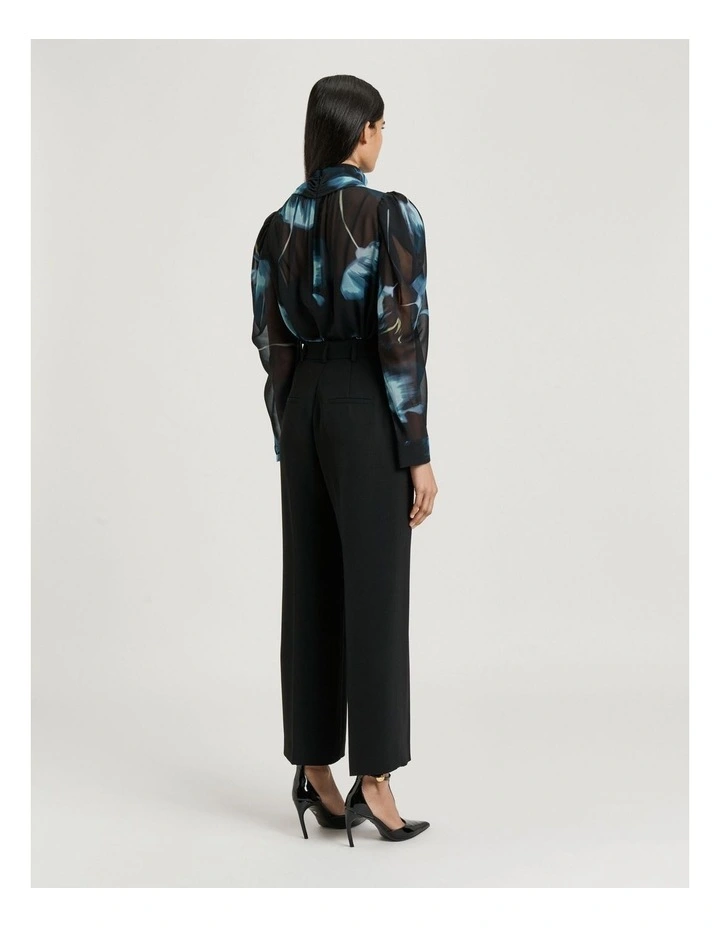 Dusk Poppies Georgette Tie Blouse in Black image 2