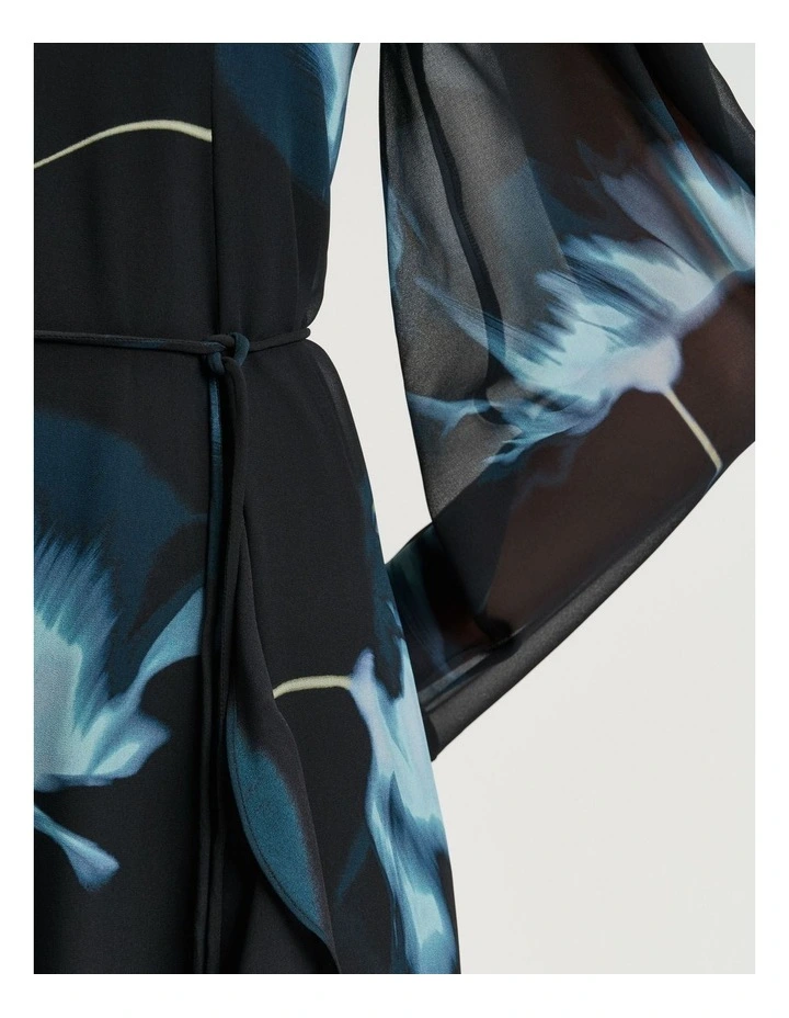 Dusk Poppies Georgette Midi Dress in Black image 5