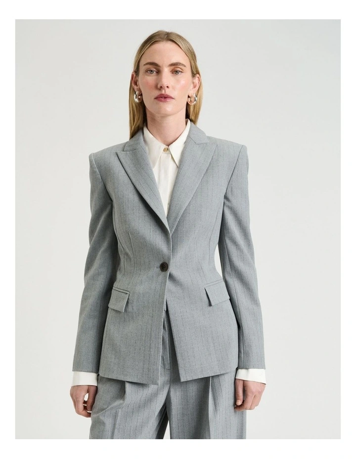 Pinstripe Fitted Blazer in Grey image 1
