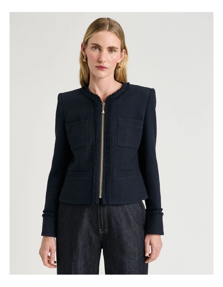 European Check Tweed Jacket in Ink image 1