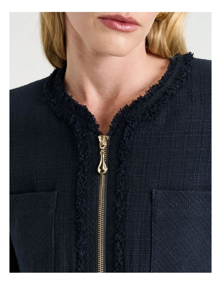 European Check Tweed Jacket in Ink image 3