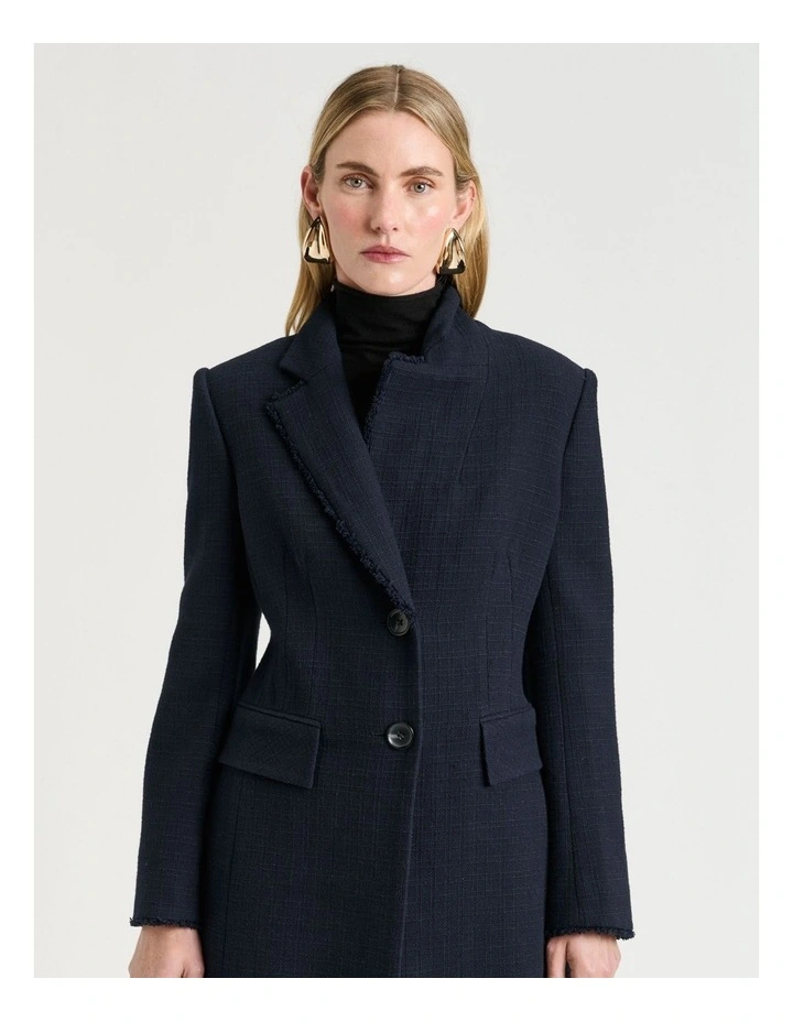 European Check Tweed Coat in Ink image 4