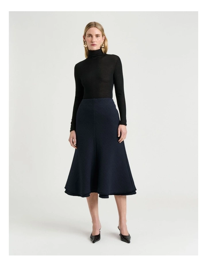 European Check Tweed Midi Skirt in Ink image 5