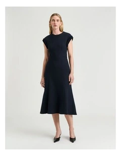 European Check Tweed Midi Dress in Ink