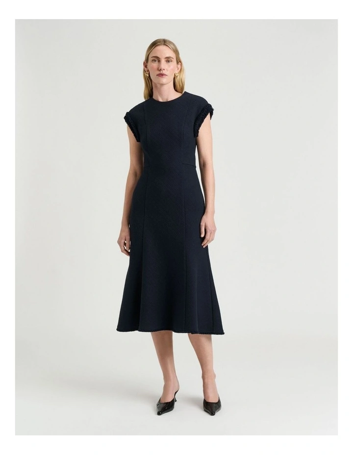 European Check Tweed Midi Dress in Ink image 1