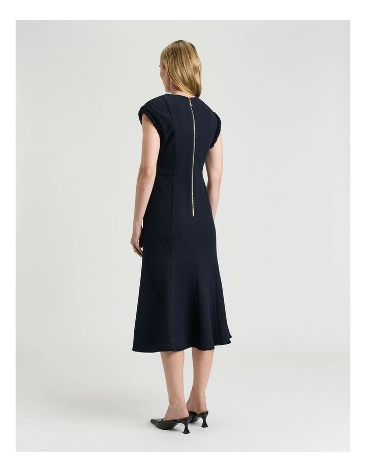 European Check Tweed Midi Dress in Ink image 2