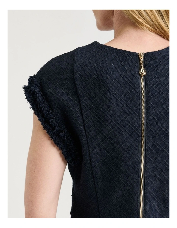 European Check Tweed Midi Dress in Ink image 4