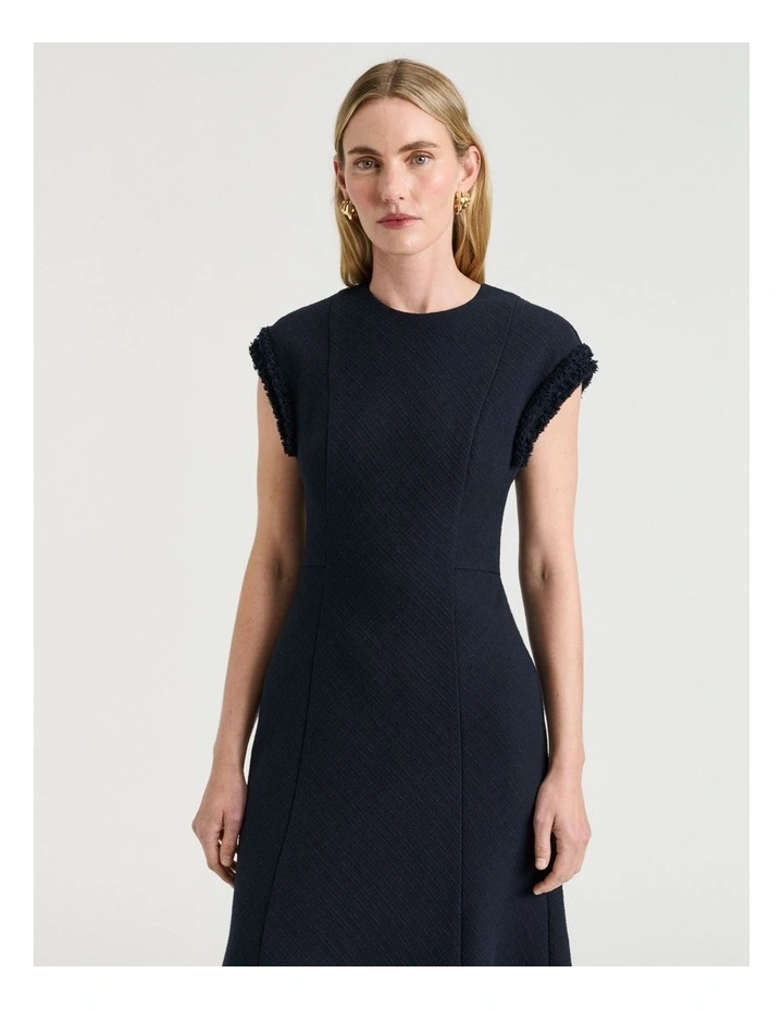 European Check Tweed Midi Dress in Ink image 5