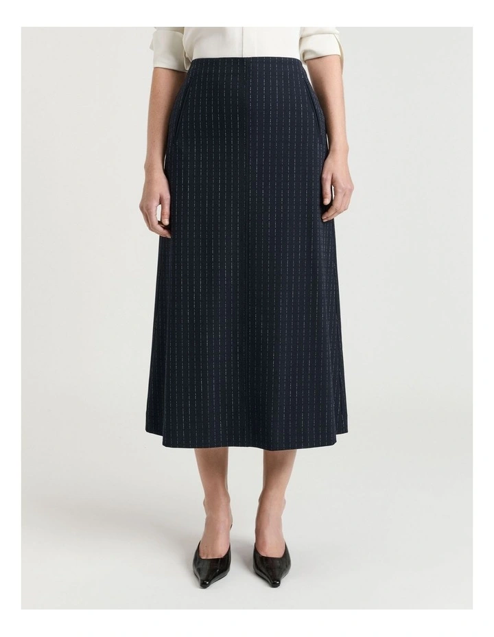 Pinstripe A Line Skirt in Navy image 1