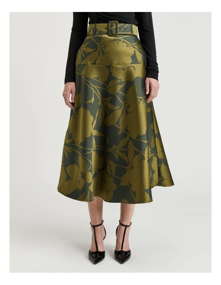 Shadow Floral Jacquard Midi Skirt in Green image 1