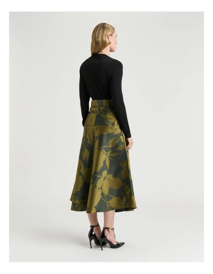 Shadow Floral Jacquard Midi Skirt in Green image 2