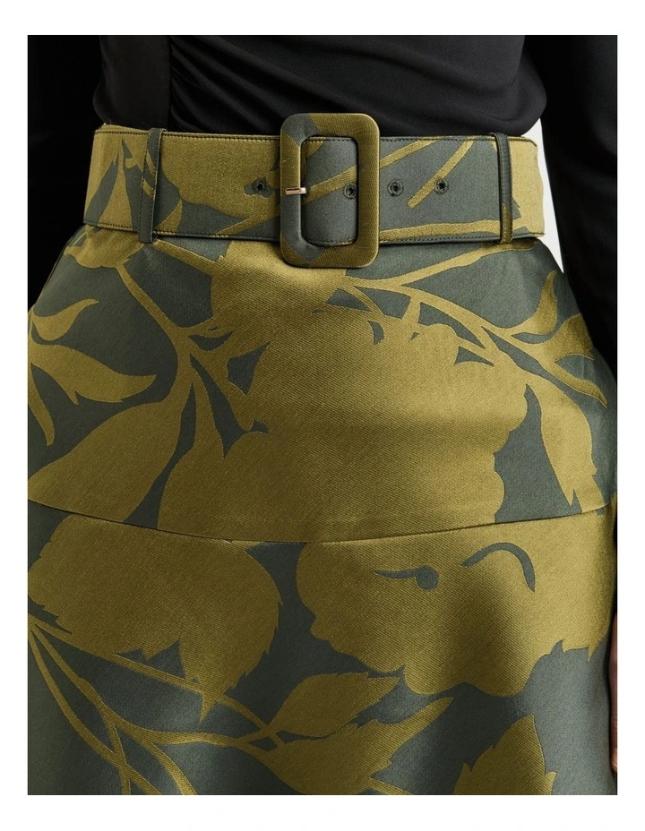 Shadow Floral Jacquard Midi Skirt in Green image 3