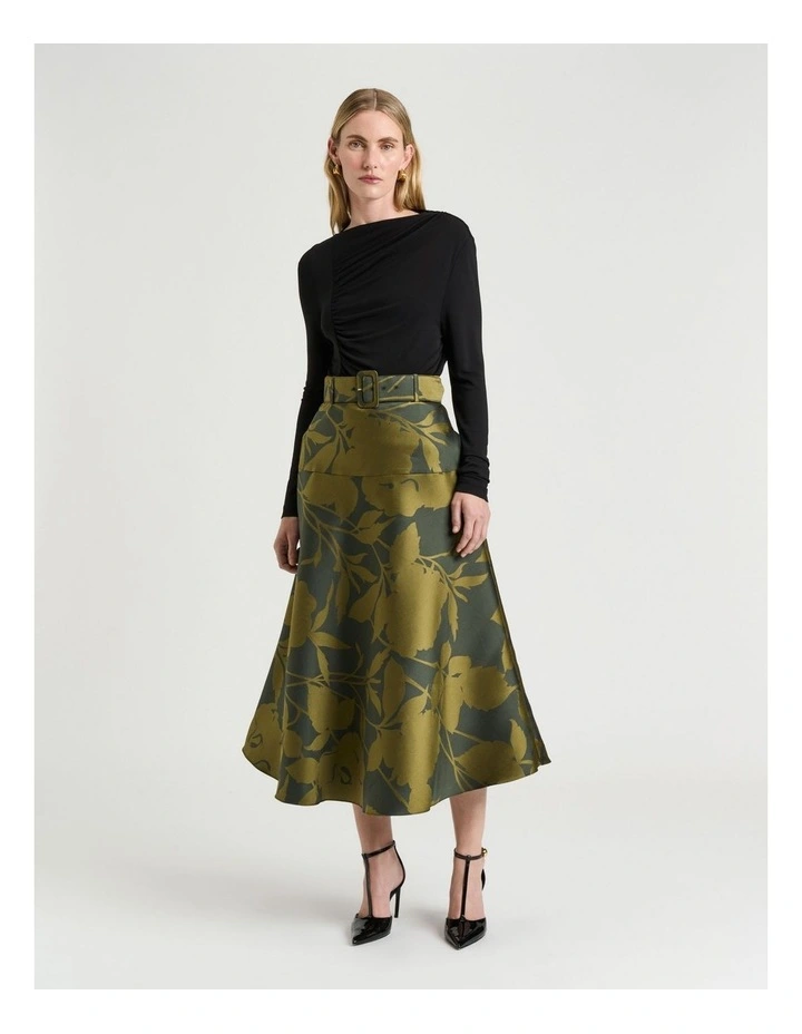 Shadow Floral Jacquard Midi Skirt in Green image 4