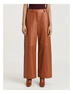 Leather Straight Leg Pant in Brown
