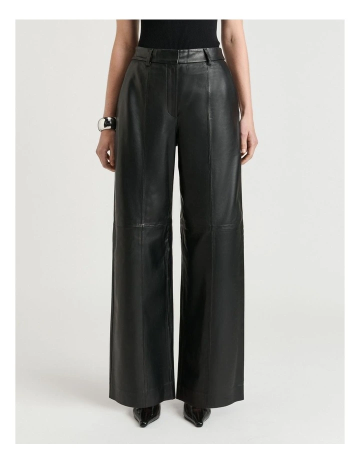 Leather Straight Leg Pant in Black image 1