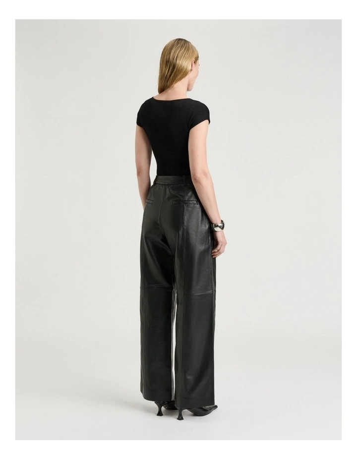 Leather Straight Leg Pant in Black image 2