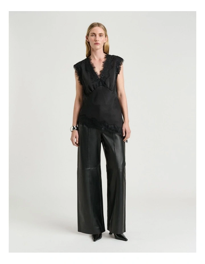 Leather Straight Leg Pant in Black image 4