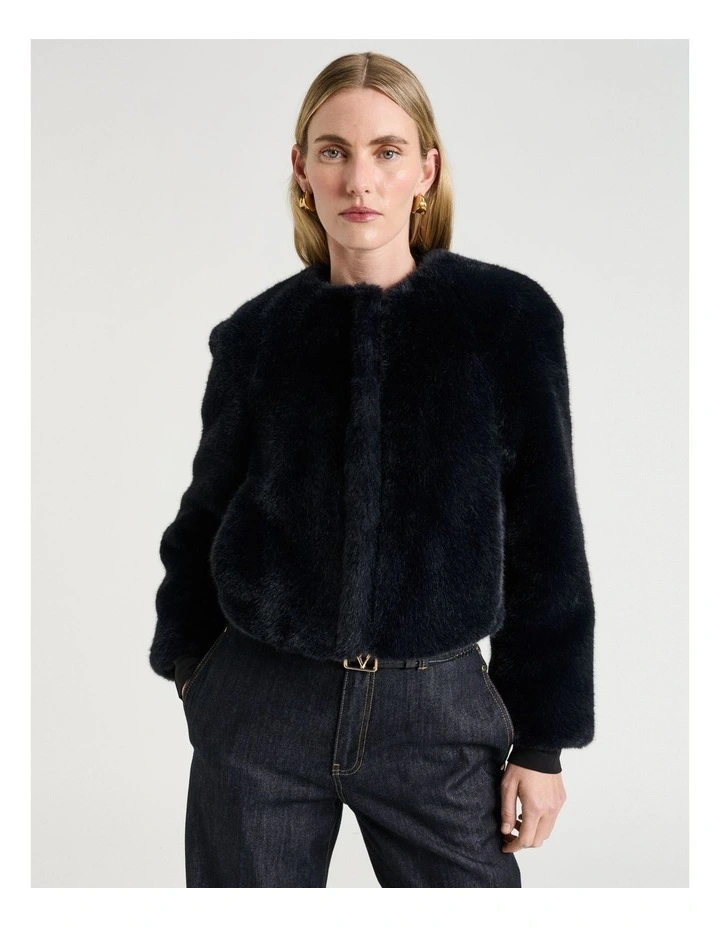 Faux Fur Bomber in Ink image 1