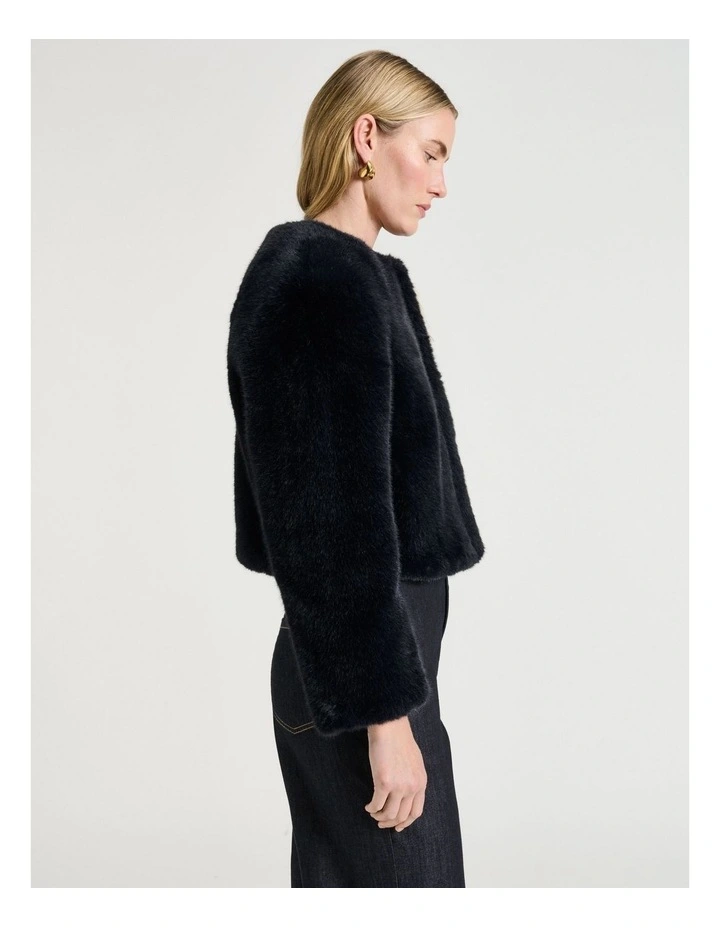 Faux Fur Bomber in Ink image 3
